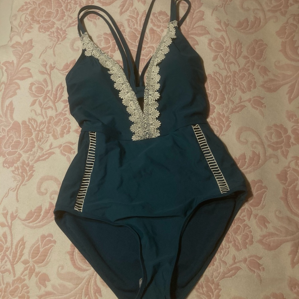 Time and Tru crochet, Emerald green/teal swimsuit